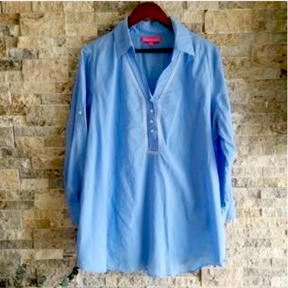 Woman Within Blue Cotton Tunic Top